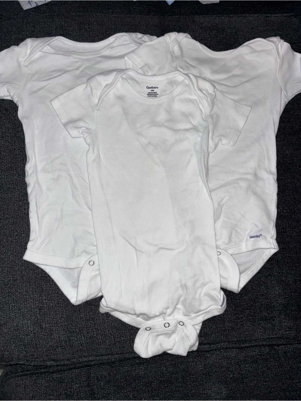 Gerber White Short-Sleeve Baby Bodysuit Trio